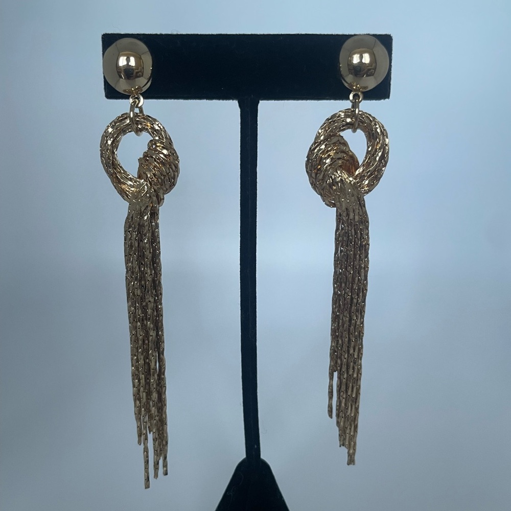 24K Gold Plated Knotted Fringe Drop Earrings Statement